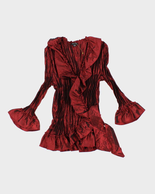 Y2k 00s Piano Pleated Wrap Shirt - S