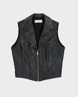 Y2k 00s Faux Leather Zip-up Top - S