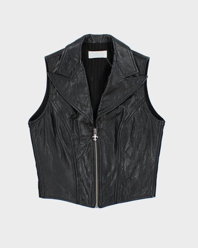 Y2k 00s Faux Leather Zip-up Top - S