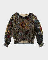 Y2k 00s Velour Sheer Top - L