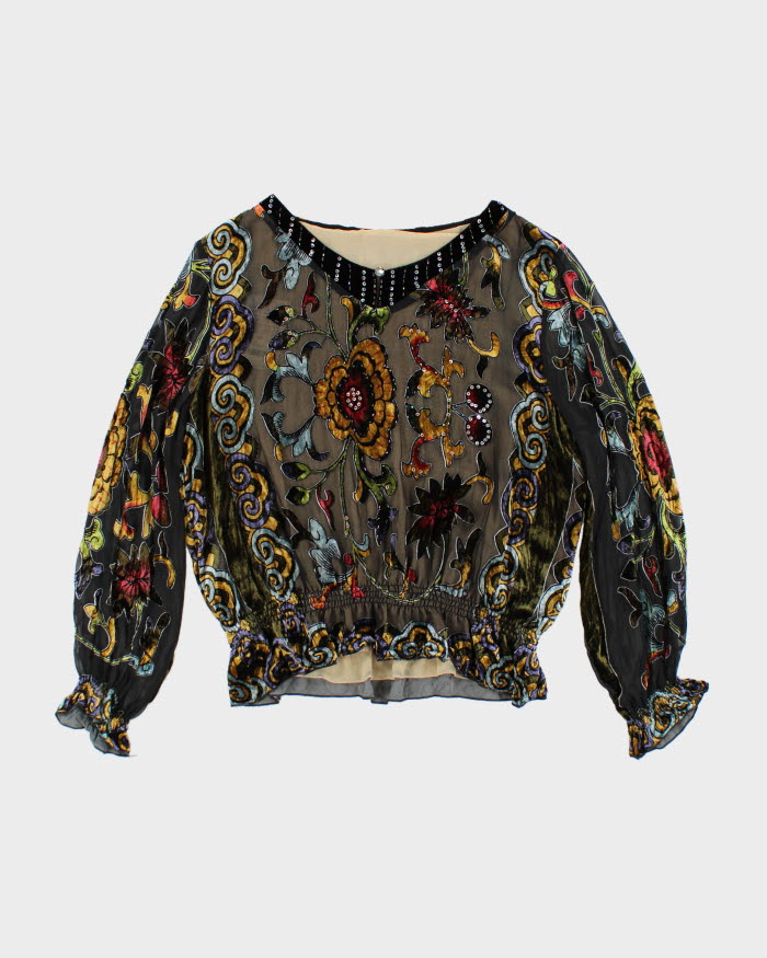 Y2k 00s Velour Sheer Top - L