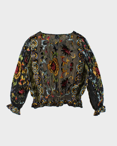 Y2k 00s Velour Sheer Top - L