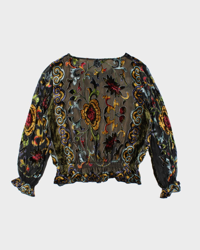Y2k 00s Velour Sheer Top - L