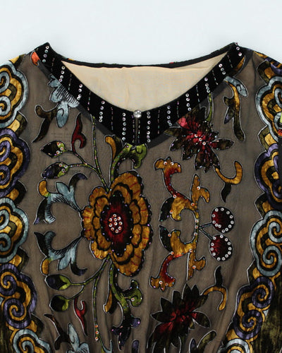 Y2k 00s Velour Sheer Top - L
