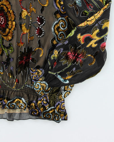 Y2k 00s Velour Sheer Top - L