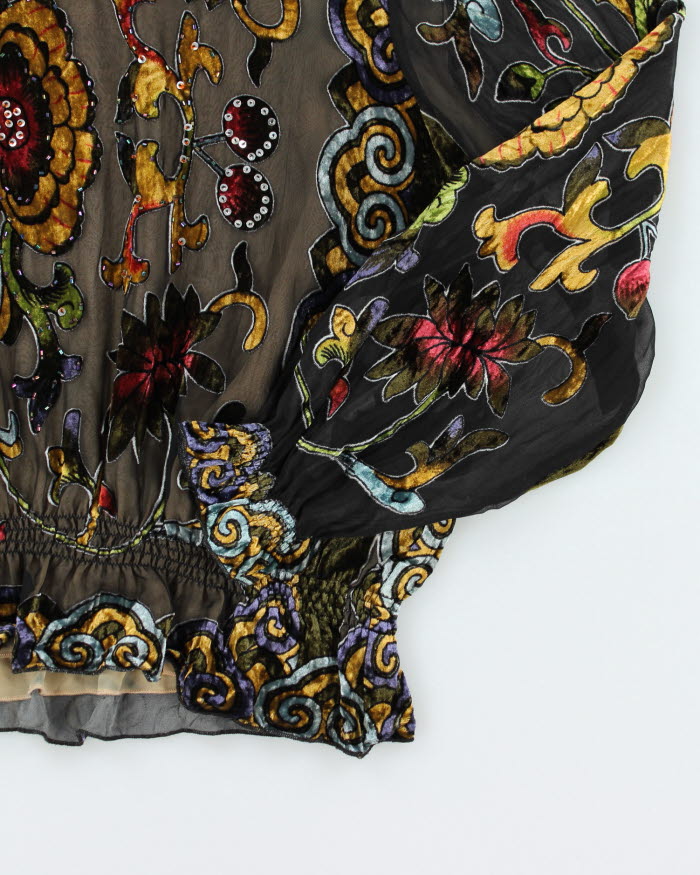Y2k 00s Velour Sheer Top - L