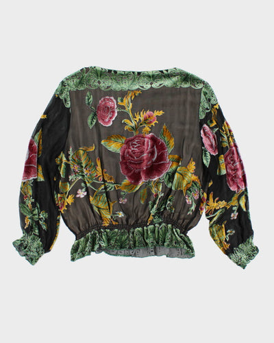 Y2k 00s Velour Beaded Sheer Top - L