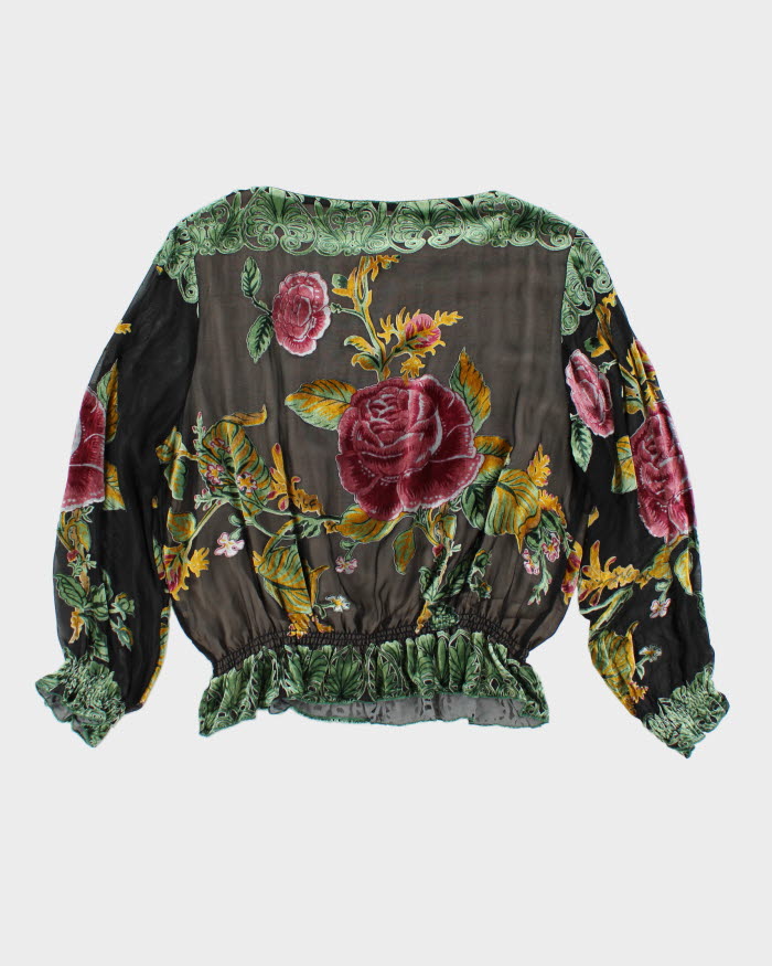 Y2k 00s Velour Beaded Sheer Top - L