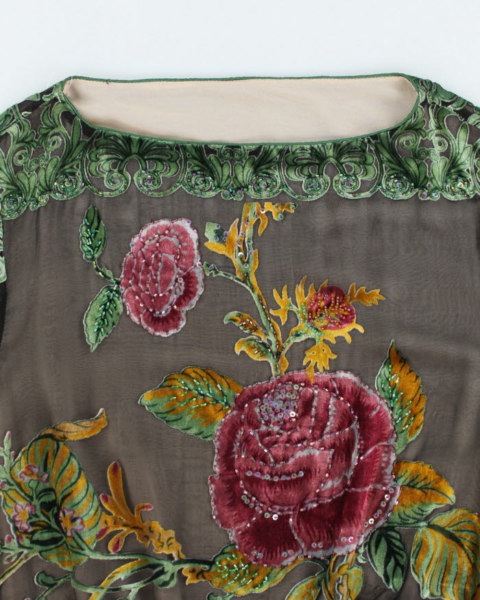 Y2k 00s Velour Beaded Sheer Top - L