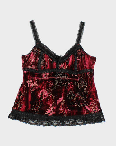 Y2k 00s Velour Lace Cami - M