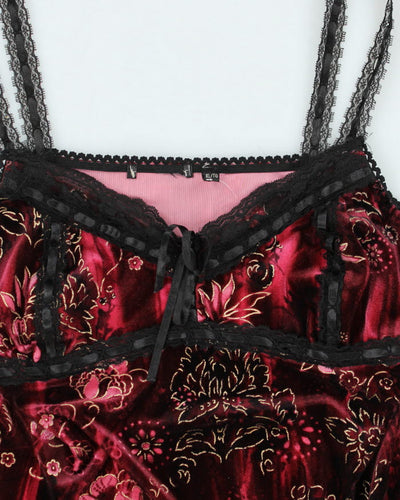 Y2k 00s Velour Lace Cami - M
