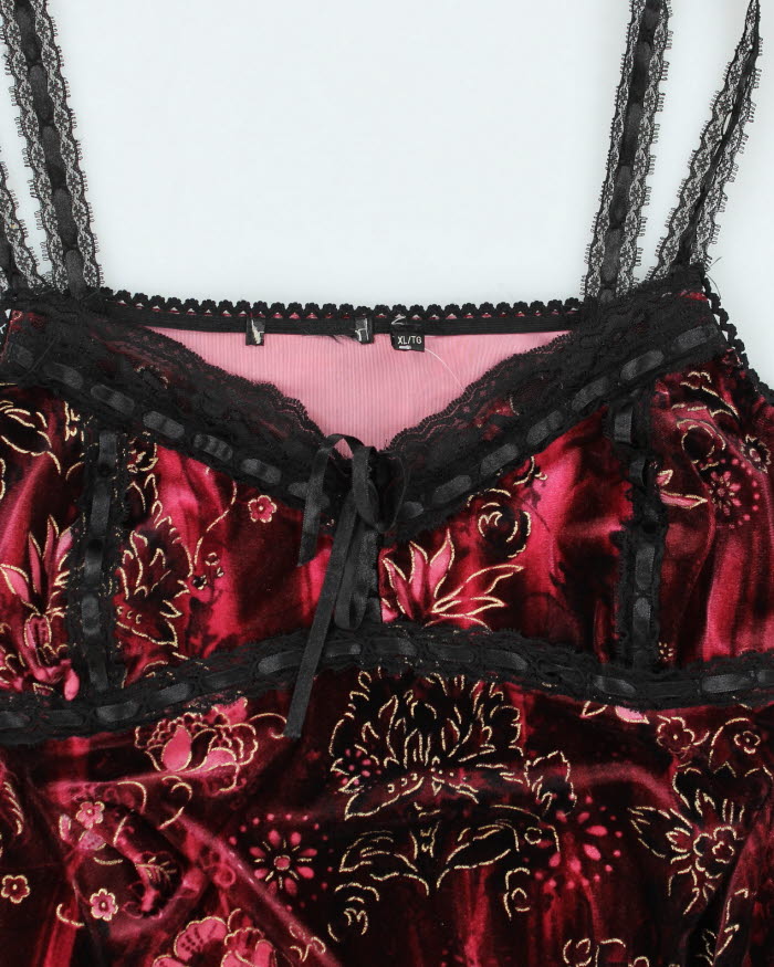Y2k 00s Velour Lace Cami - M