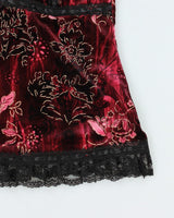 Y2k 00s Velour Lace Cami - M