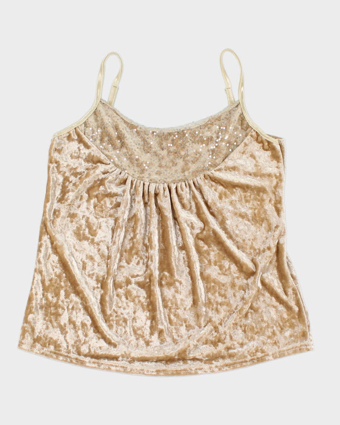 Y2k 00s Gold Velvet Sequin Cami - S