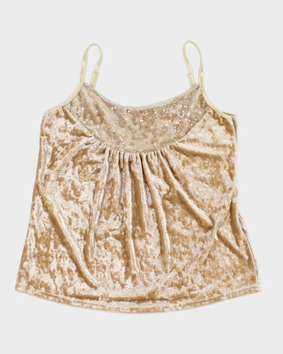 Y2k 00s Gold Velvet Sequin Cami - S