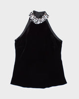 Y2k 00s Velvet Silk Rhinestone Halter Top - S