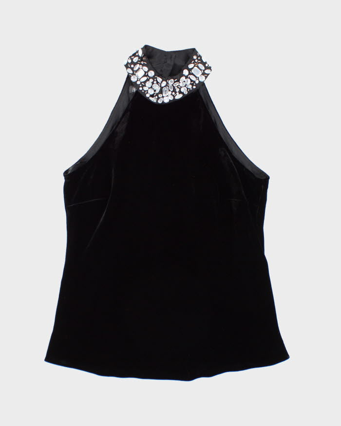 Y2k 00s Velvet Silk Rhinestone Halter Top - S