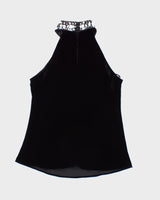 Y2k 00s Velvet Silk Rhinestone Halter Top - S