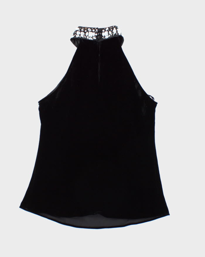 Y2k 00s Velvet Silk Rhinestone Halter Top - S