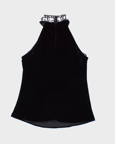 Y2k 00s Velvet Silk Rhinestone Halter Top - S