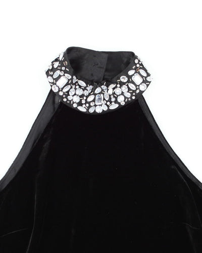 Y2k 00s Velvet Silk Rhinestone Halter Top - S