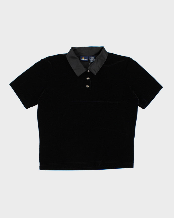 Vintage 90s Liz Sport Velvet Quarter-button Blouse - M