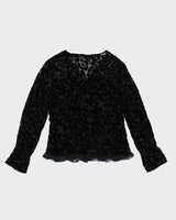 Vintage 90s Point Zero Velvet Mesh Long Sleeve Blouse - M