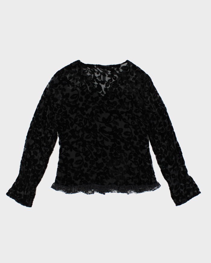 Vintage 90s Point Zero Velvet Mesh Long Sleeve Blouse - M