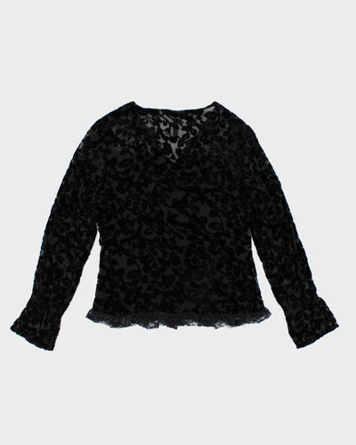 Vintage 90s Point Zero Velvet Mesh Long Sleeve Blouse - M