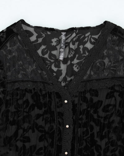 Vintage 90s Point Zero Velvet Mesh Long Sleeve Blouse - M