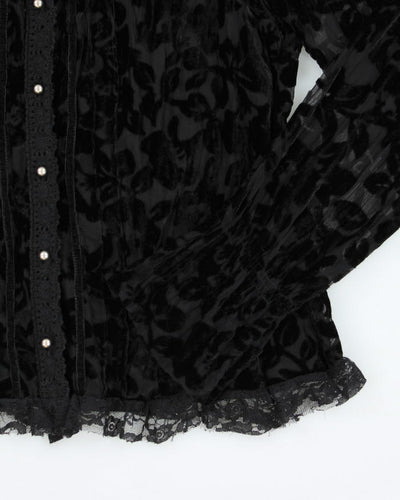 Vintage 90s Point Zero Velvet Mesh Long Sleeve Blouse - M