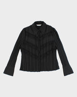 Vintage 90s Lace Pleated Black Shirt - L