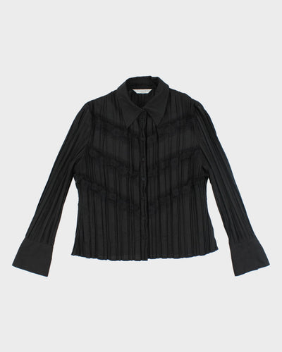 Vintage 90s Lace Pleated Black Shirt - L