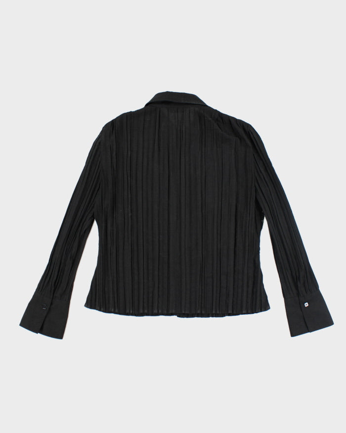 Vintage 90s Lace Pleated Black Shirt - L
