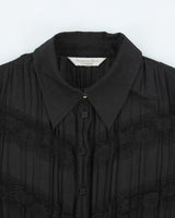 Vintage 90s Lace Pleated Black Shirt - L