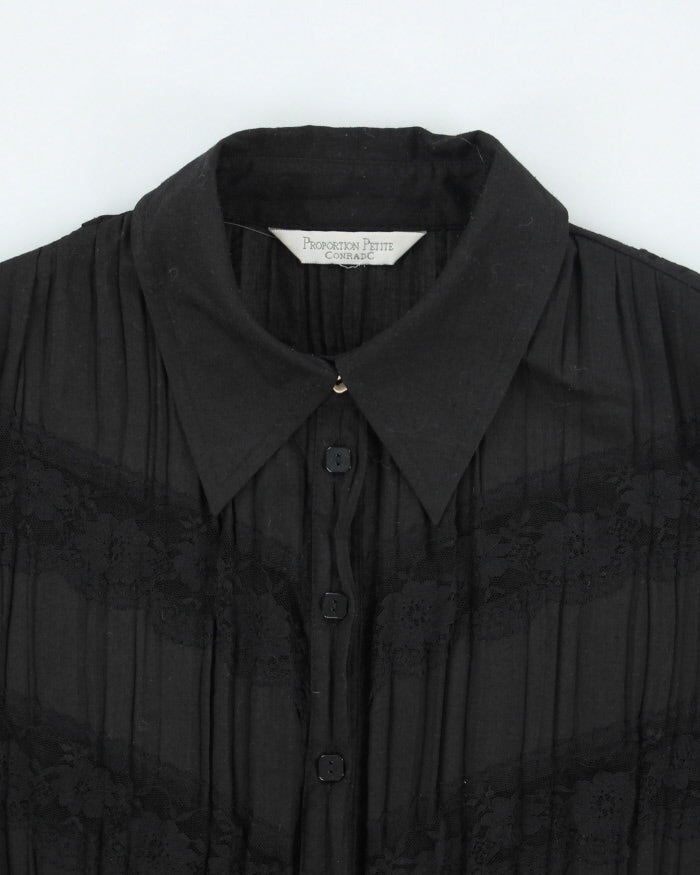 Vintage 90s Lace Pleated Black Shirt - L