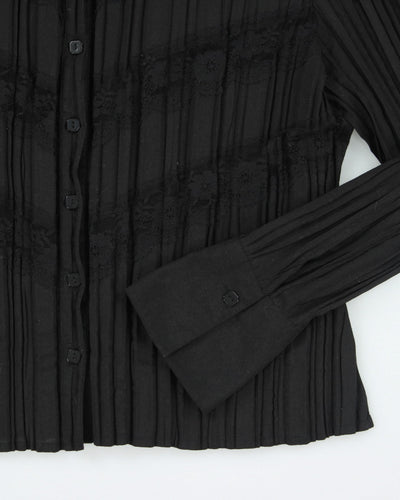 Vintage 90s Lace Pleated Black Shirt - L