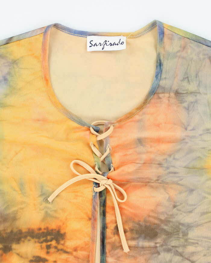 Vintage 90s Sarfisado Lace-up Mesh Top - M
