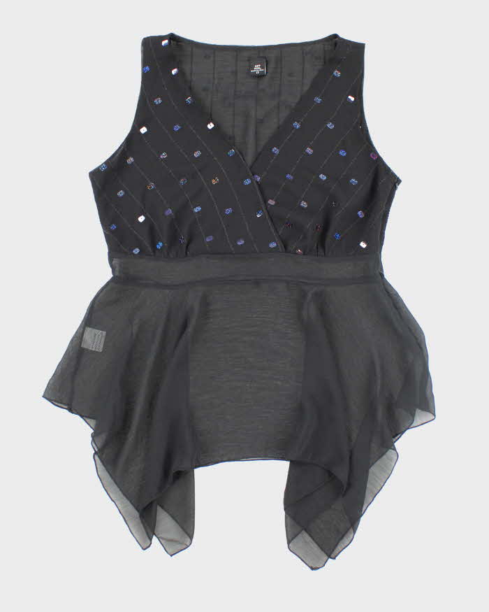 Y2k 00s Net Girl Sequin Asymmetric Hem Top - M