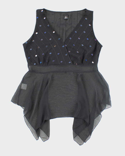 Y2k 00s Net Girl Sequin Asymmetric Hem Top - M