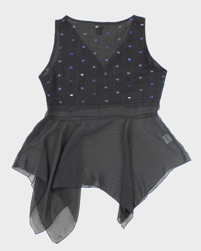 Y2k 00s Net Girl Sequin Asymmetric Hem Top - M