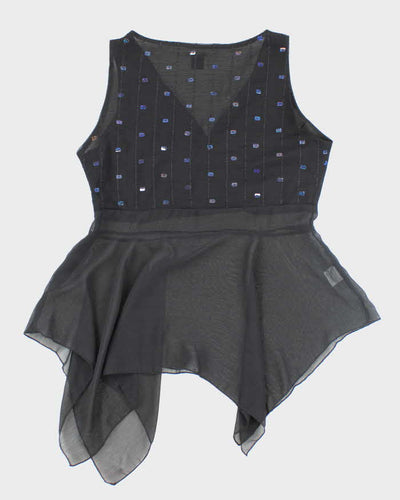 Y2k 00s Net Girl Sequin Asymmetric Hem Top - M