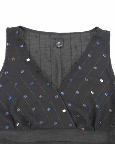 Y2k 00s Net Girl Sequin Asymmetric Hem Top - M