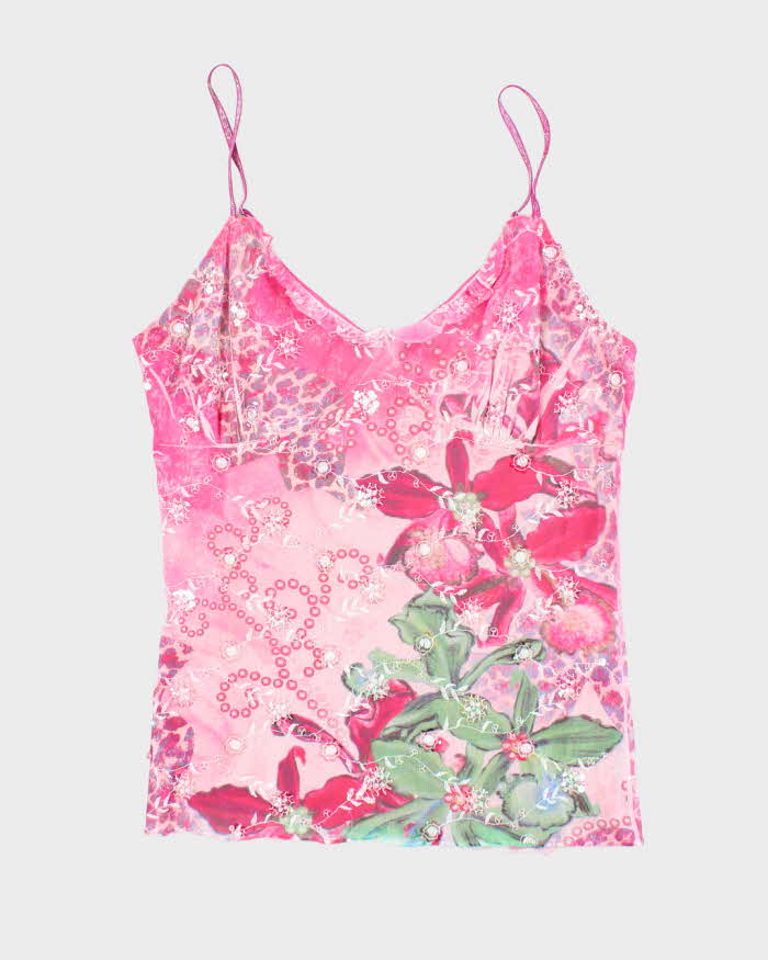 Y2k 00s Venus USA Pink Sequin Floral Cami - S