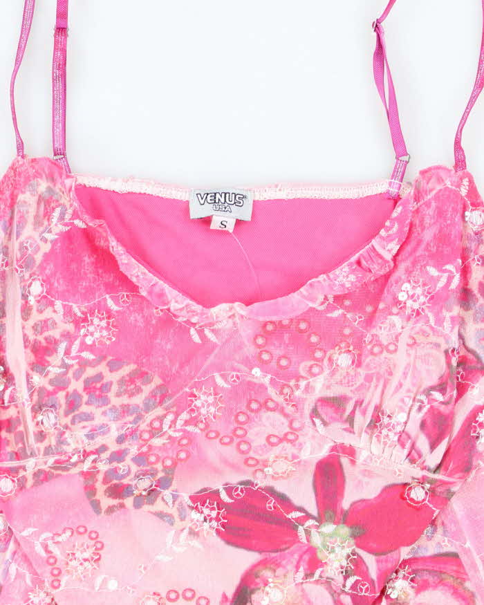 Y2k 00s Venus USA Pink Sequin Floral Cami - S