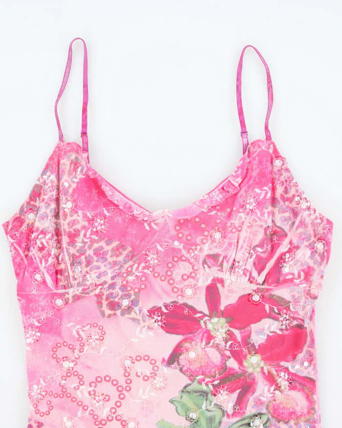 Y2k 00s Venus USA Pink Sequin Floral Cami - S
