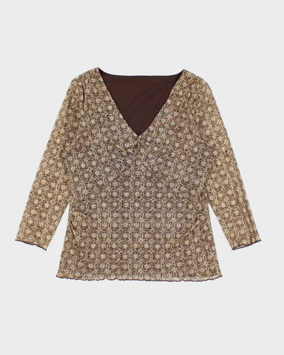 Y2k 00s Brown Sparkly Mesh Top - M