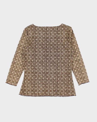 Y2k 00s Brown Sparkly Mesh Top - M