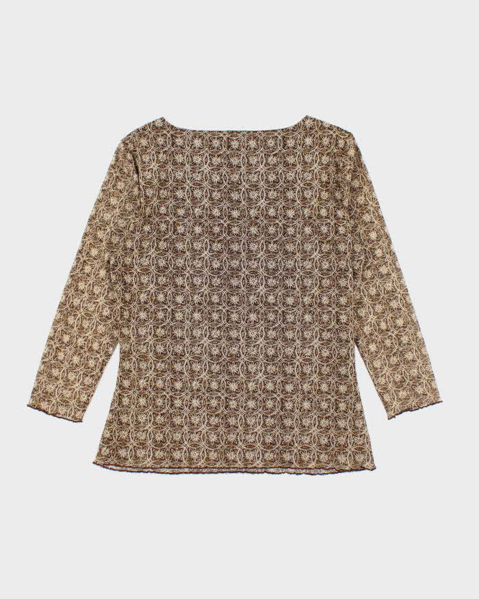Y2k 00s Brown Sparkly Mesh Top - M