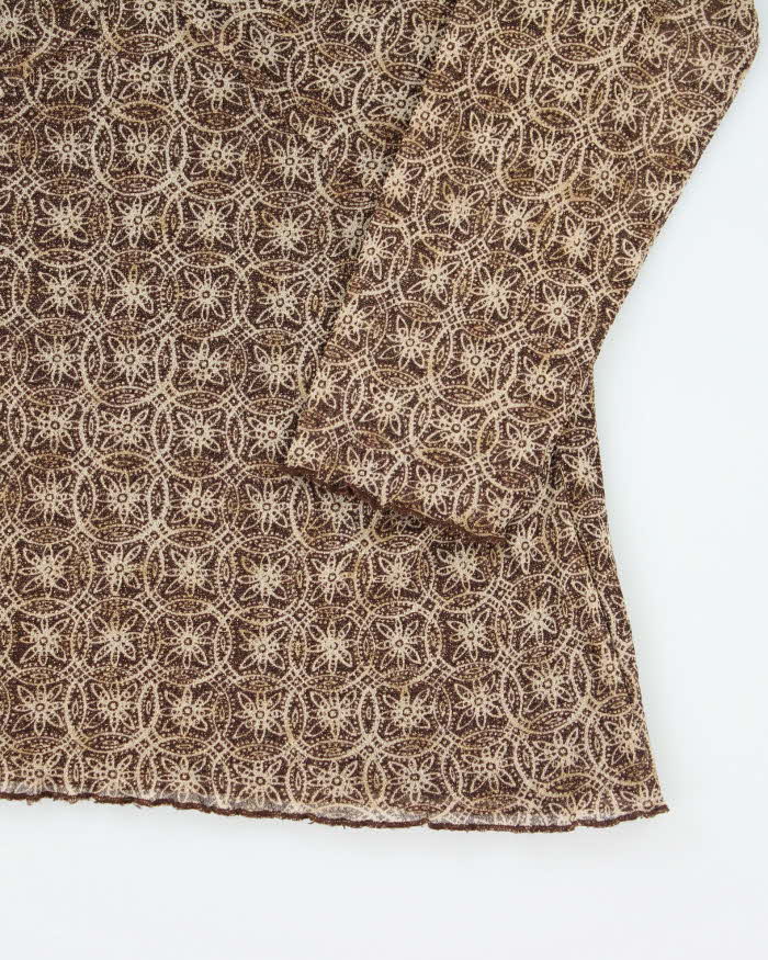 Y2k 00s Brown Sparkly Mesh Top - M